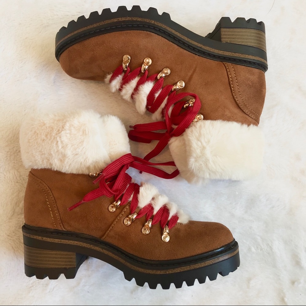 Suede Vegan Fur Hiking Boots